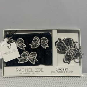 Rachel Zoe Black & White Beaded Coin Purse with Bow Charm